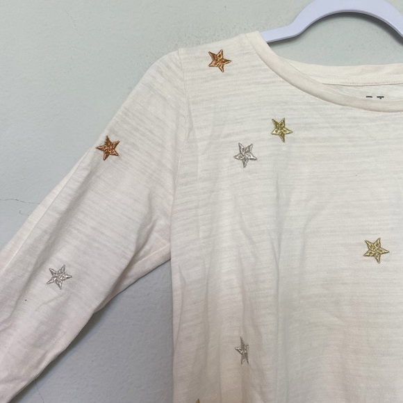 LOFT Shimmer Star Cream Sweatshirt Embroidered Star Metallic Holiday Sz XS NWT - Picture 5 of 8